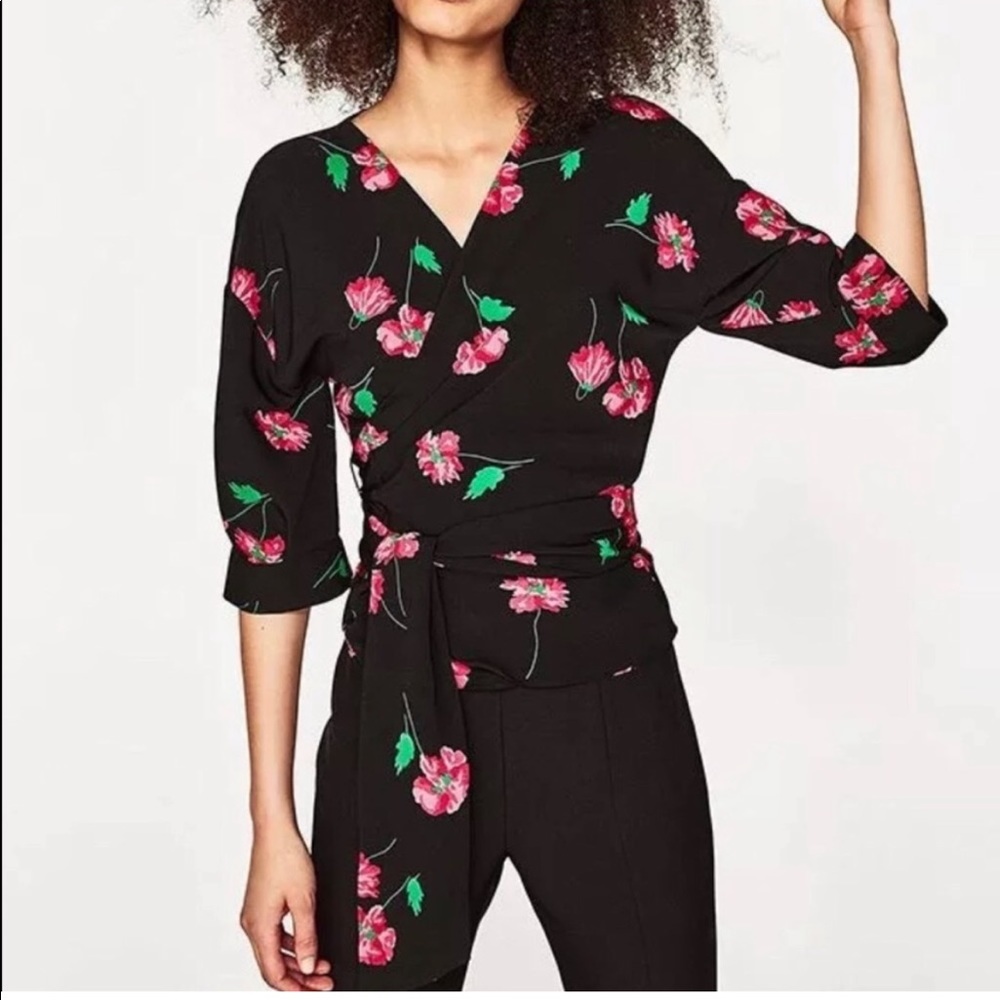 Zara Floral Printed Wrap Blouse
